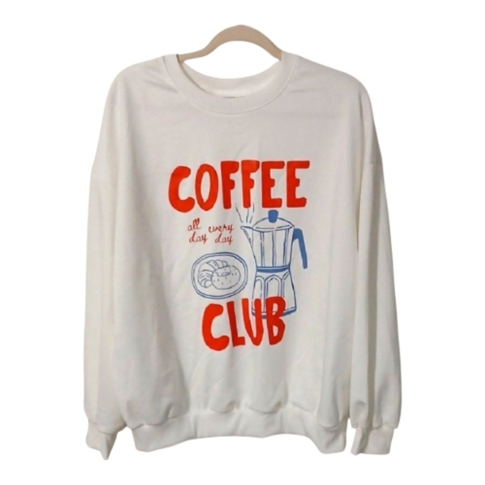 COFFEE CLUB Red and White Crewneck Sweathirt New With Tags.
